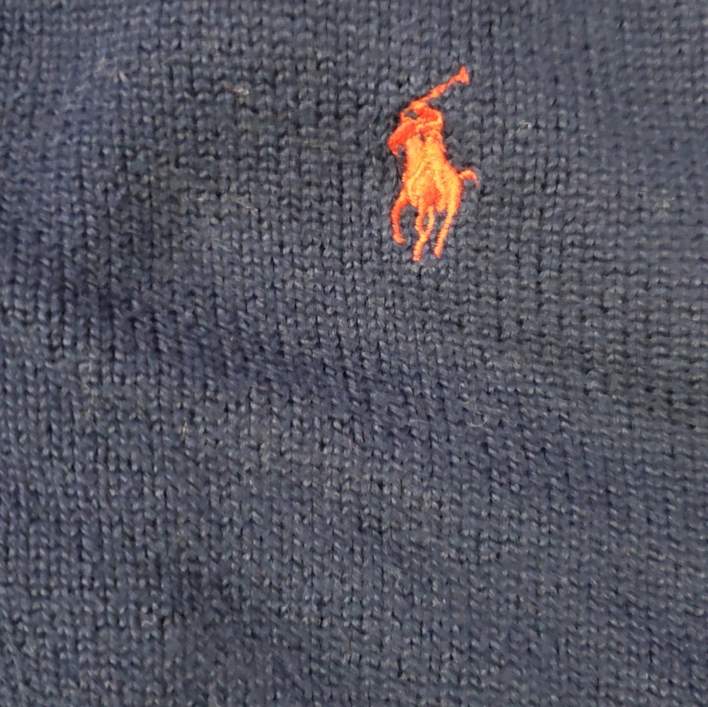 Ralph Lauren Navy V-Neck Polo Sweater with Red Pony - Picture 2 of 4